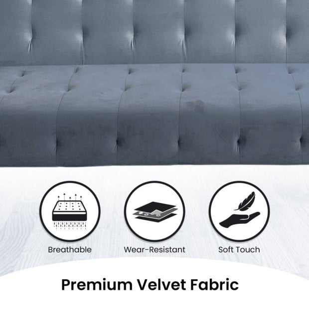 Ava Tufted Velvet Sofa Bed by Sarantino - Light Grey Image 12