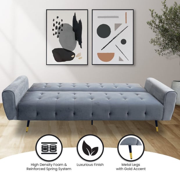 Ava Tufted Velvet Sofa Bed by Sarantino - Light Grey Image 13