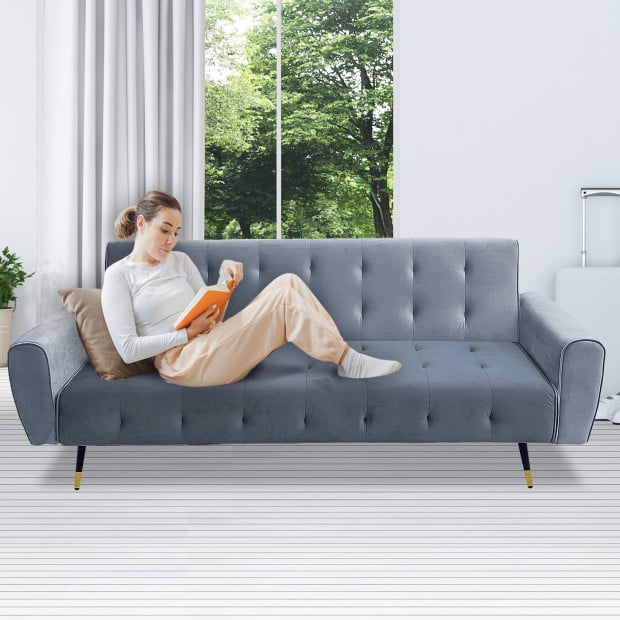 Ava Tufted Velvet Sofa Bed by Sarantino - Light Grey Image 14
