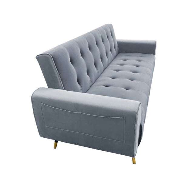 Ava Tufted Velvet Sofa Bed by Sarantino - Light Grey Image 3