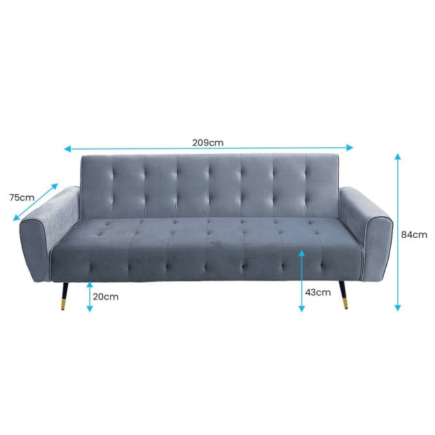 Ava Tufted Velvet Sofa Bed by Sarantino - Light Grey Image 6