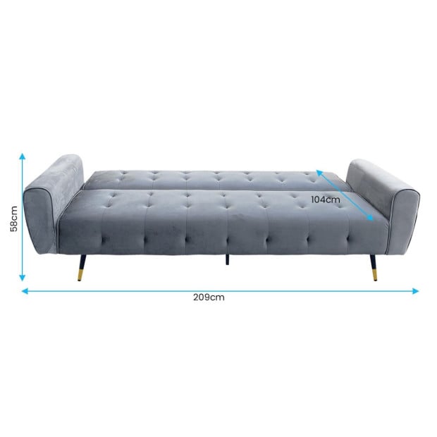 Ava Tufted Velvet Sofa Bed by Sarantino - Light Grey Image 7