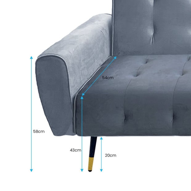 Ava Tufted Velvet Sofa Bed by Sarantino - Light Grey Image 8