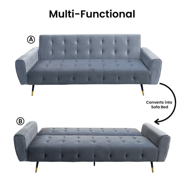 Ava Tufted Velvet Sofa Bed by Sarantino - Light Grey Image 9