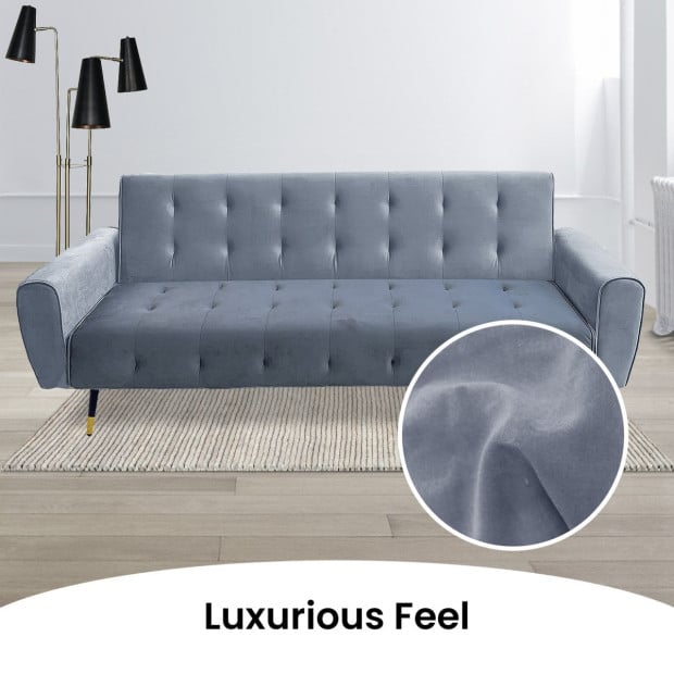 Ava Tufted Velvet Sofa Bed by Sarantino - Light Grey Image 10