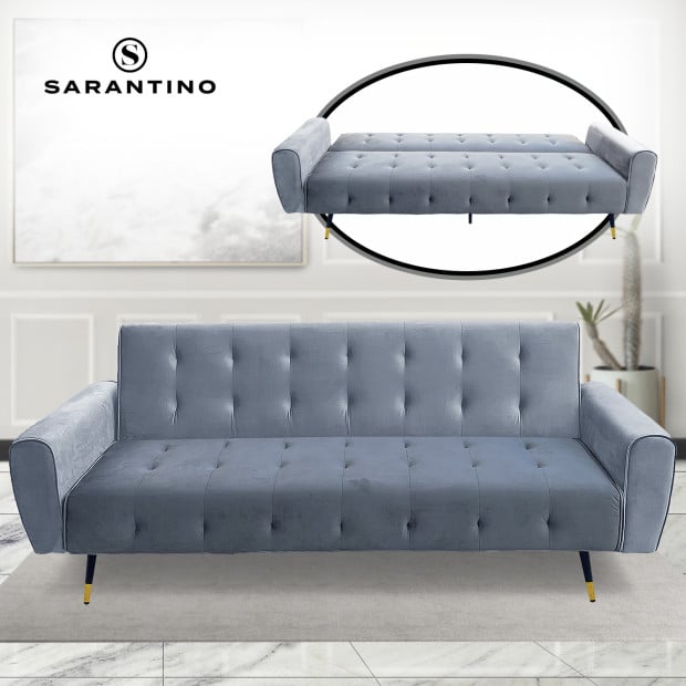 Ava Tufted Velvet Sofa Bed by Sarantino - Light Grey