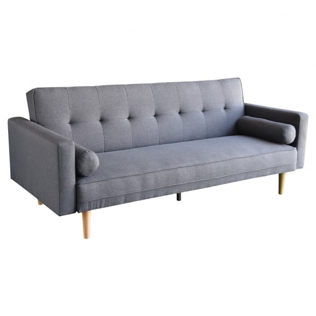 Aria 3-Seater Linen Sofa Bed with Bolsters by Sarantino - Dark Grey