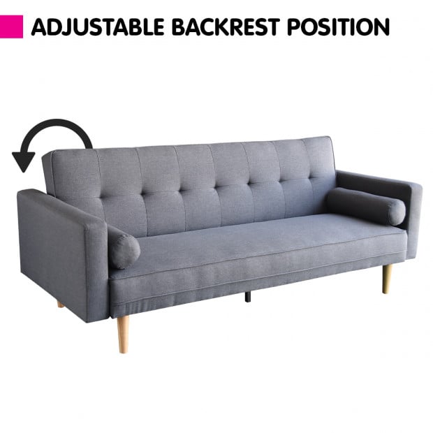Aria 3-Seater Linen Sofa Bed with Bolsters by Sarantino - Dark Grey Image 3
