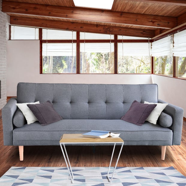Sarantino 3 Seater Linen Sofa Bed Couch with Pillows - Dark Grey