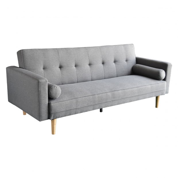 Aria 3-Seater Linen Sofa Bed with Bolsters by Sarantino - Light Grey
