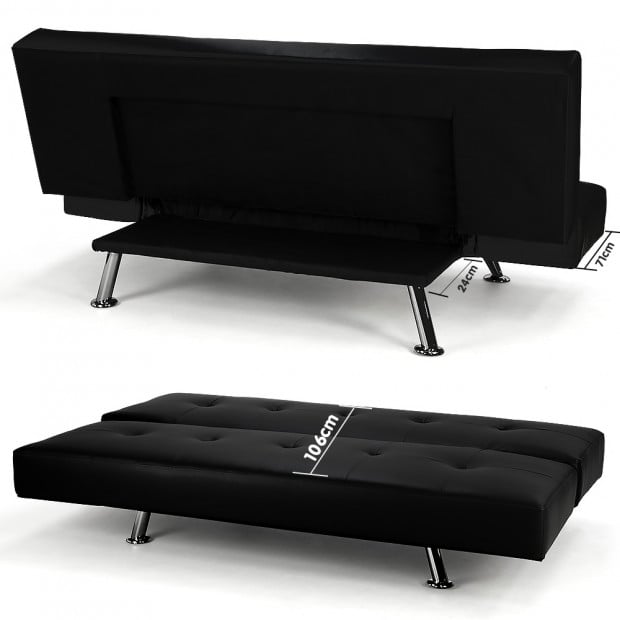 Audrey Faux Leather Sofa Bed with Adjustable Armrests by Sarantino - Black Image 7