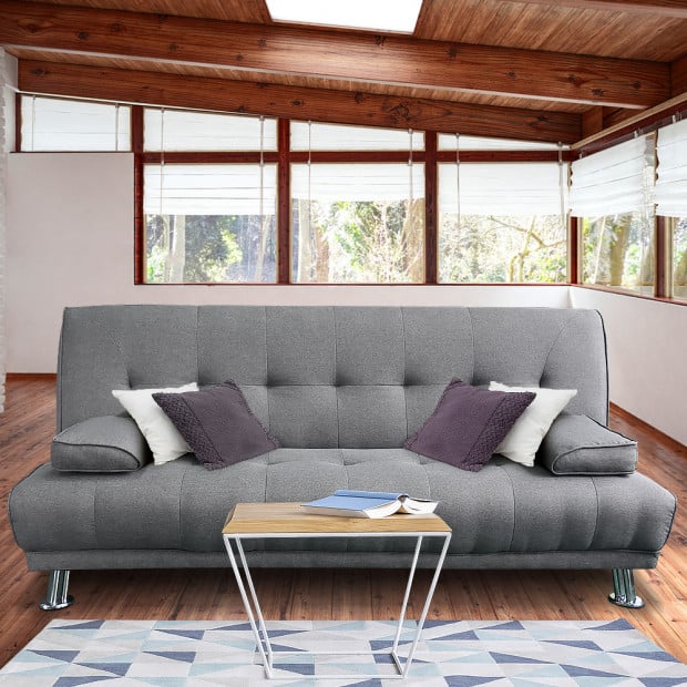 Jolie 3 Seater Linen Futon Sofa Bed with Pillows by Sarantino