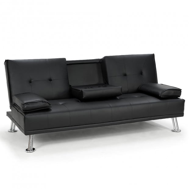 Marseille Faux Leather Home Theatre Sofa Bed with Cup Holders by Sarantino - Black Image 6
