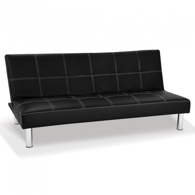 Liv 3-Seater Tufted Faux Leather Sofa Bed by Sarantino - Black Image 7