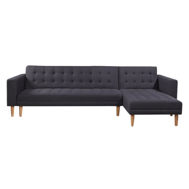 Victoria Modular Tufted Linen Sofa Bed with Chaise by Sarantino - Dark Grey Image 3