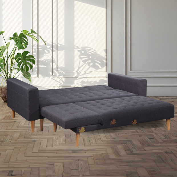 Victoria Modular Tufted Linen Sofa Bed with Chaise by Sarantino - Dark Grey Image 7
