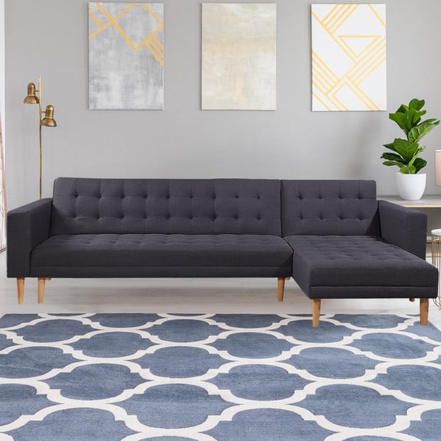 Victoria Modular Tufted Linen Sofa Bed with Chaise by Sarantino - Dark Grey Image 6