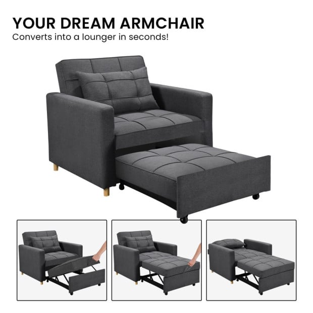 Suri 3-in-1 Convertible Lounge Chair Bed by Sarantino - Dark Grey Image 12