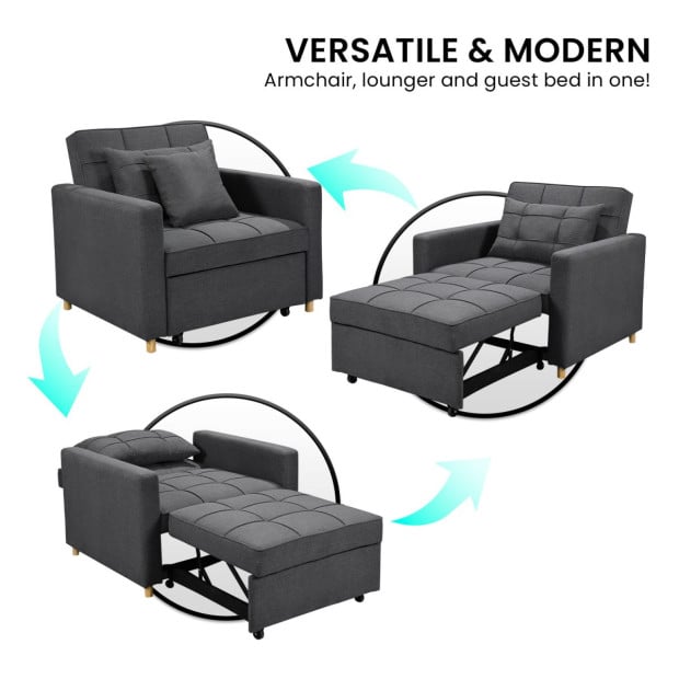 Suri 3-in-1 Convertible Lounge Chair Bed by Sarantino - Dark Grey Image 13