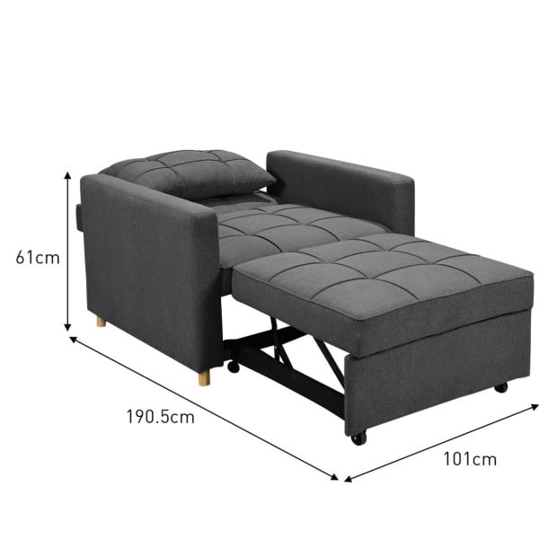 Suri 3-in-1 Convertible Lounge Chair Bed by Sarantino - Dark Grey Image 5