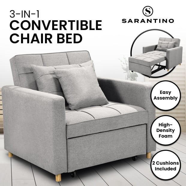 Suri 3 in 1 Convertible Lounge Chair Bed by Sarantino Light Grey