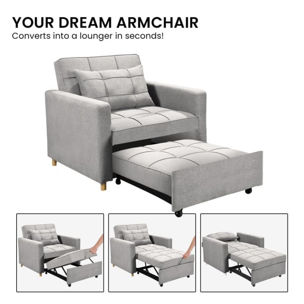 Suri 3-in-1 Convertible Lounge Chair Bed by Sarantino - Light Grey Image 12