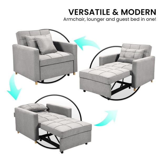 Suri 3-in-1 Convertible Lounge Chair Bed by Sarantino - Light Grey Image 13