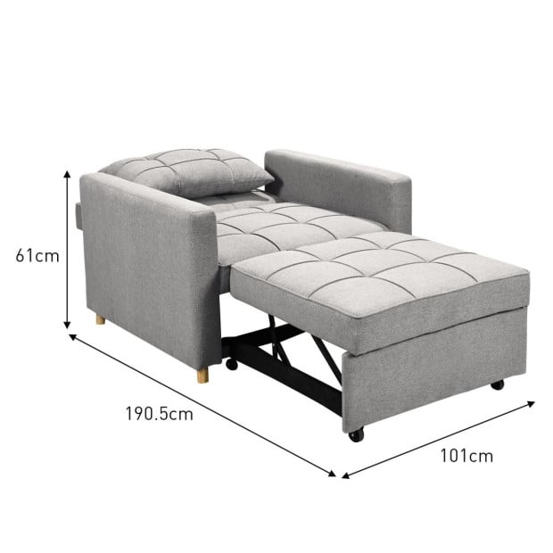 Suri 3-in-1 Convertible Lounge Chair Bed by Sarantino - Light Grey Image 5