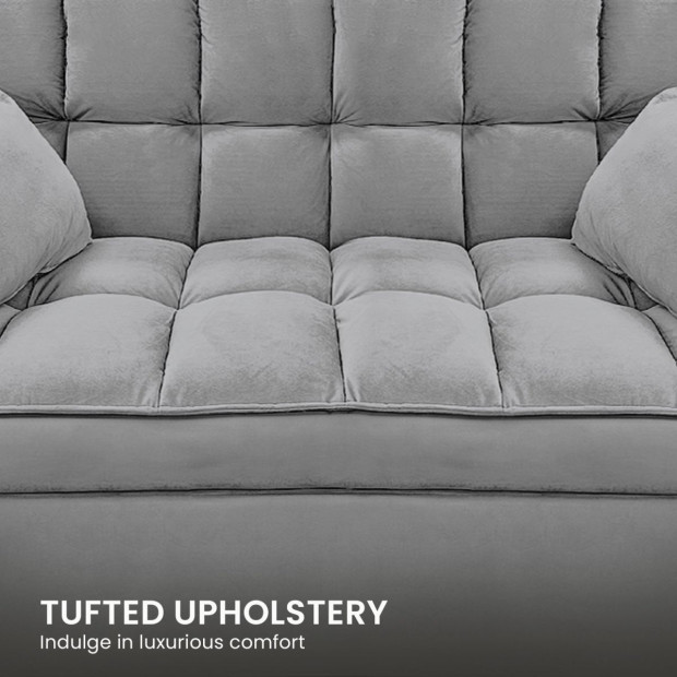 Sarantino Quincy Tufted 2-Seater Velvet Sofa Bed - Dark Grey Image 10