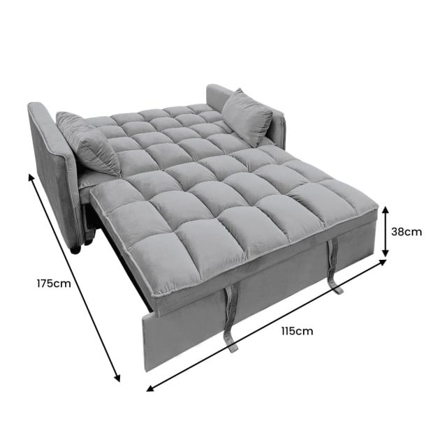 Sarantino Quincy Tufted 2-Seater Velvet Sofa Bed - Dark Grey Image 4