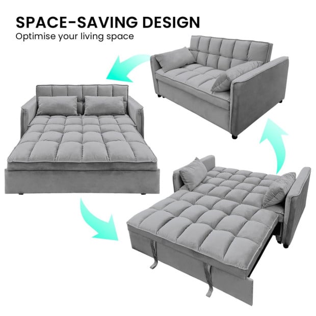 Sarantino Quincy Tufted 2-Seater Velvet Sofa Bed - Dark Grey Image 7