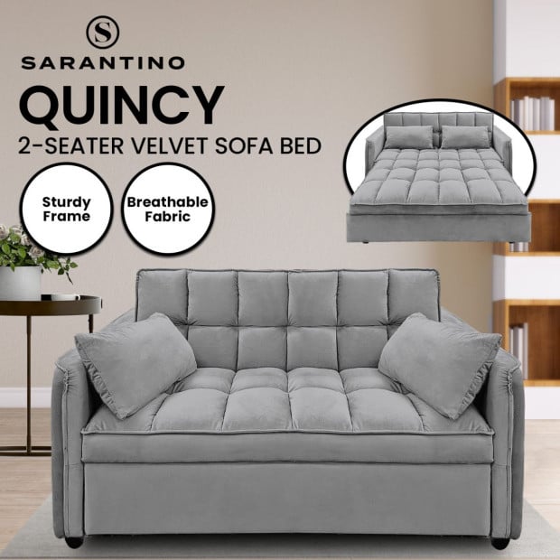 Sarantino Quincy Tufted 2-Seater Velvet Sofa Bed - Dark Grey Image 8