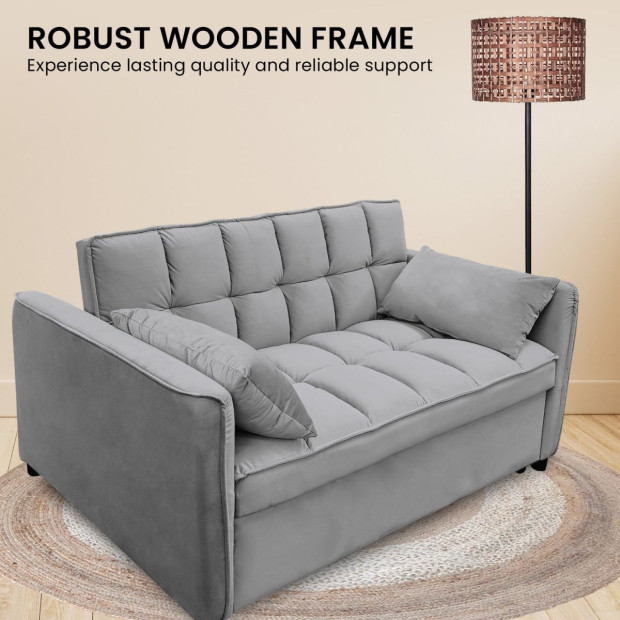 Sarantino Quincy Tufted 2-Seater Velvet Sofa Bed - Dark Grey Image 9