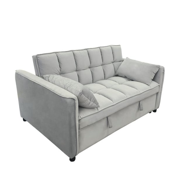 Sarantino Quincy Tufted 2-Seater Velvet Sofa Bed - Light Grey Image 2