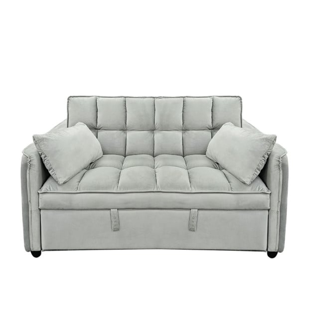 Sarantino Quincy Tufted 2-Seater Velvet Sofa Bed - Light Grey Image 3