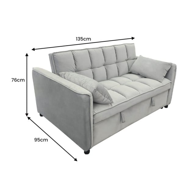 Sarantino Quincy Tufted 2-Seater Velvet Sofa Bed - Light Grey Image 4