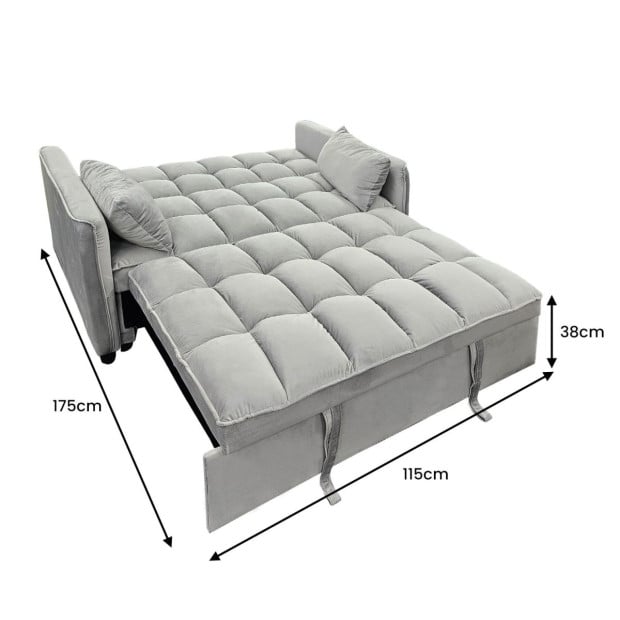 Sarantino Quincy Tufted 2-Seater Velvet Sofa Bed - Light Grey Image 5