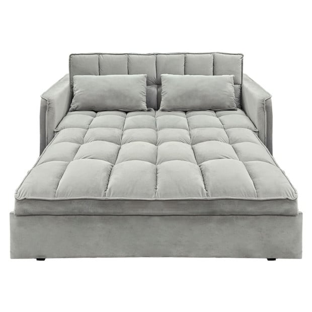 Sarantino Quincy Tufted 2-Seater Velvet Sofa Bed - Light Grey Image 6