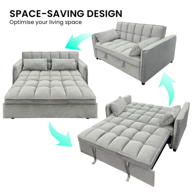 Sarantino Quincy Tufted 2-Seater Velvet Sofa Bed - Light Grey Image 8