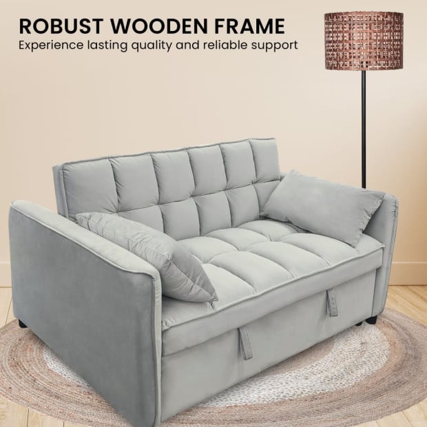 Sarantino Quincy Tufted 2-Seater Velvet Sofa Bed - Light Grey Image 9