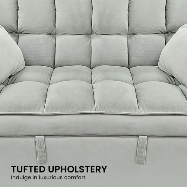 Sarantino Quincy Tufted 2-Seater Velvet Sofa Bed - Light Grey Image 10