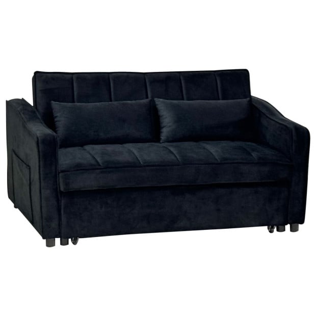 Sarantino Fenton Velvet 2-Seater Sofa Bed - Black Image 2
