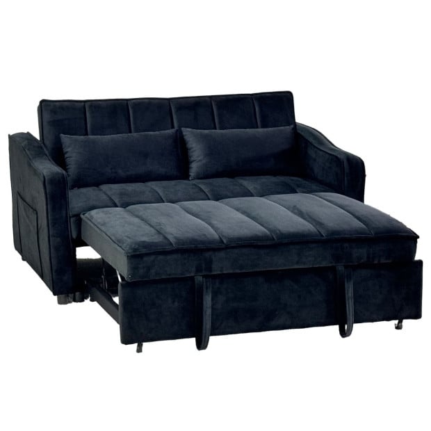 Sarantino Fenton Velvet 2-Seater Sofa Bed - Black Image 3