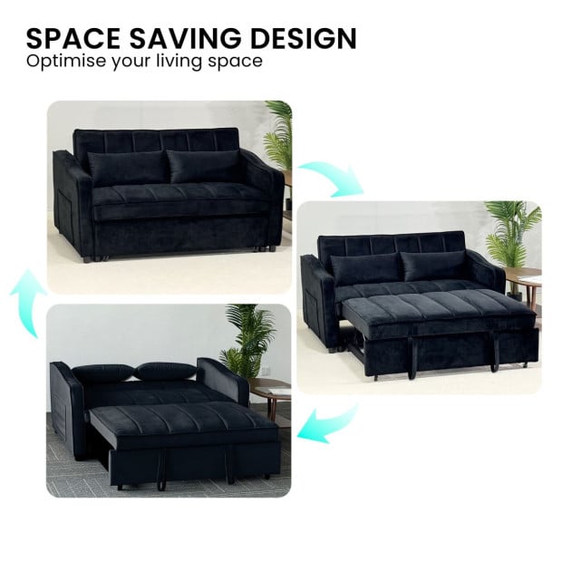 Sarantino Fenton Velvet 2-Seater Sofa Bed - Black Image 5