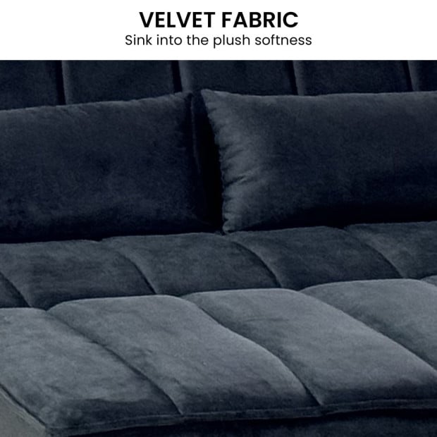 Sarantino Fenton Velvet 2-Seater Sofa Bed - Black Image 6