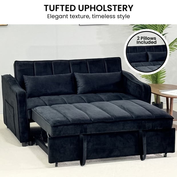 Sarantino Fenton Velvet 2-Seater Sofa Bed - Black Image 7