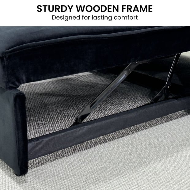 Sarantino Fenton Velvet 2-Seater Sofa Bed - Black Image 8
