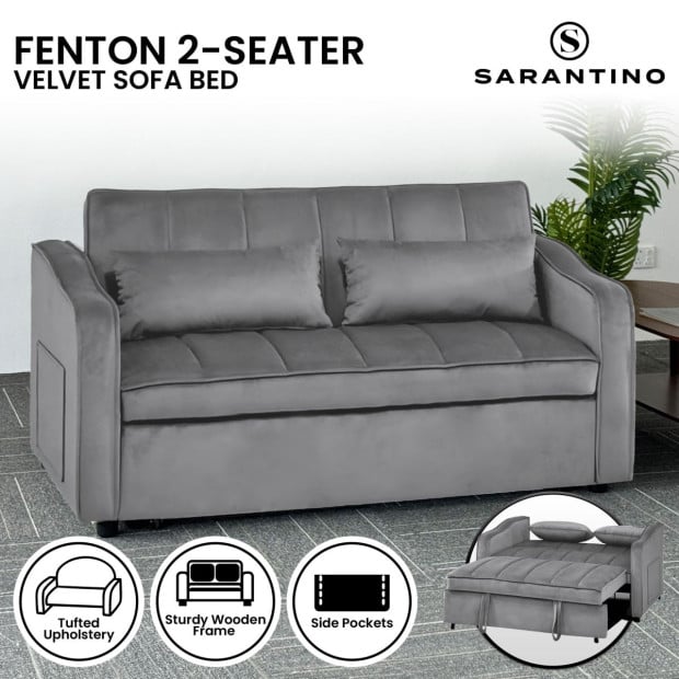 Sarantino Fenton Velvet 2-Seater Sofa Bed - Dark Grey