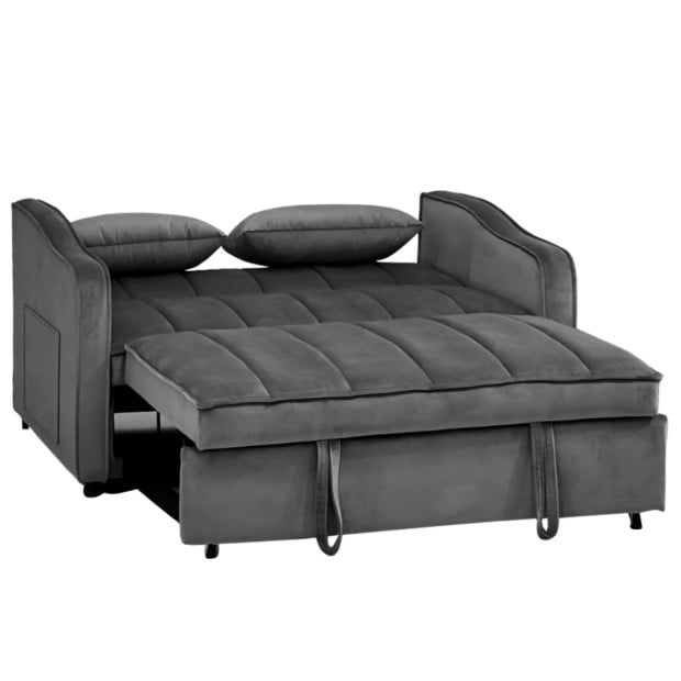Sarantino Fenton Velvet 2-Seater Sofa Bed - Dark Grey Image 3