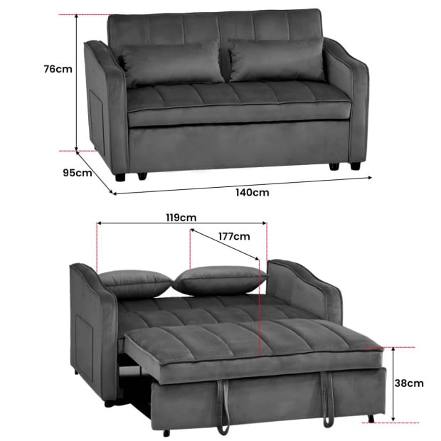 Sarantino Fenton Velvet 2-Seater Sofa Bed - Dark Grey Image 4